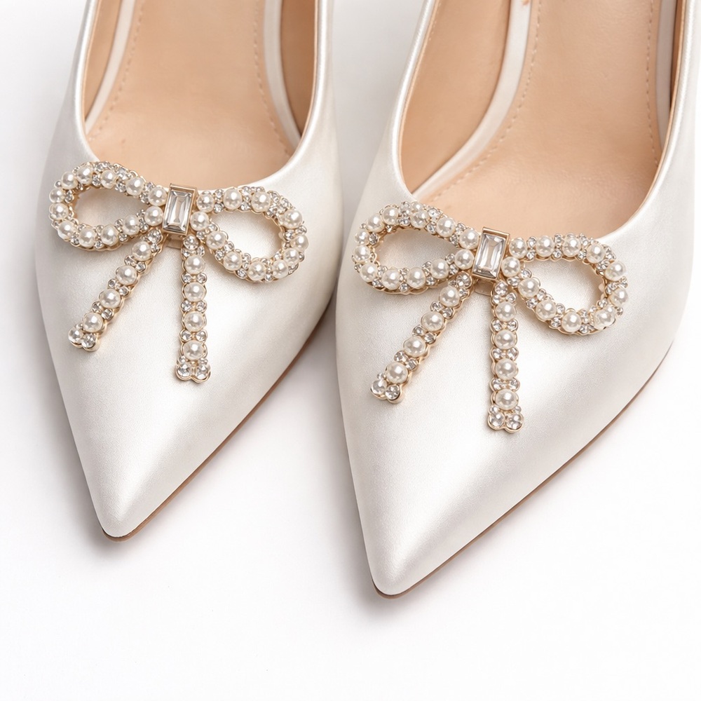 Pearl Rhinestone Bow Shoe Clips Pair | Bridal Wedding Shoe Accessories